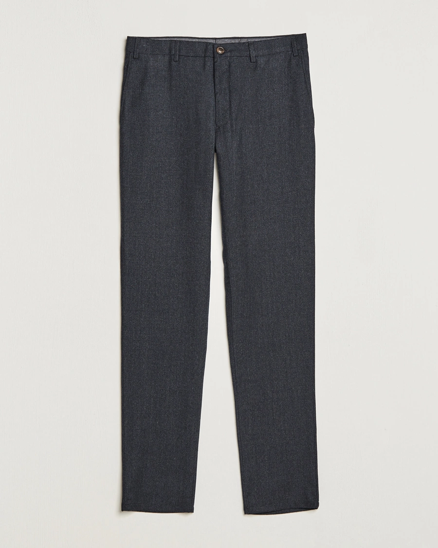 Herr | Byxor | Canali | Slim Fit Washable Flannel Trousers Charcoal