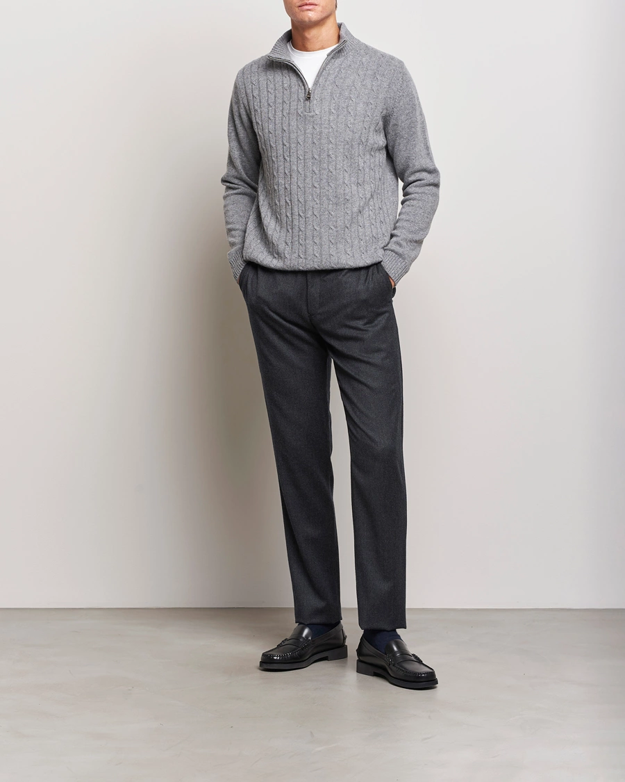 Herr | Byxor | Canali | Slim Fit Washable Flannel Trousers Charcoal