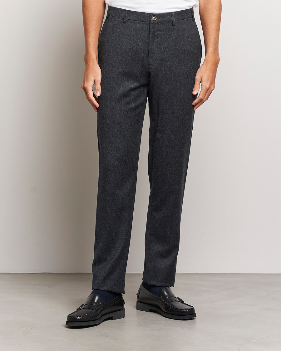 Herr | Flanellbyxor | Canali | Slim Fit Flannel Trousers Charcoal