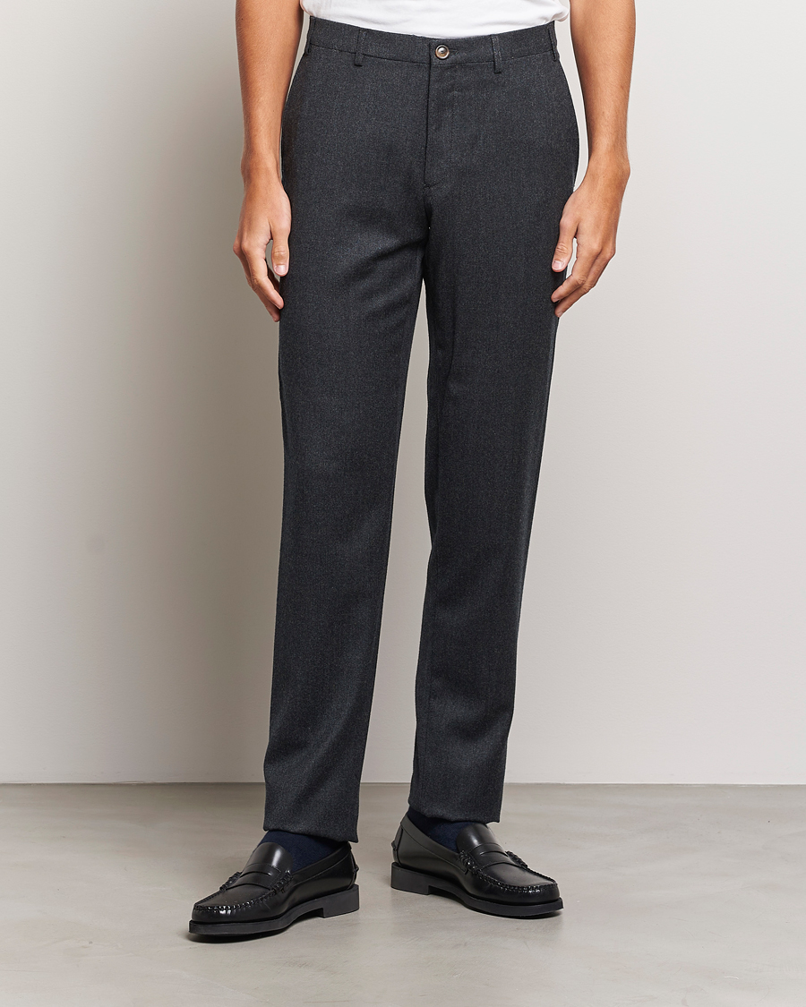 Herr | Byxor | Canali | Slim Fit Washable Flannel Trousers Charcoal