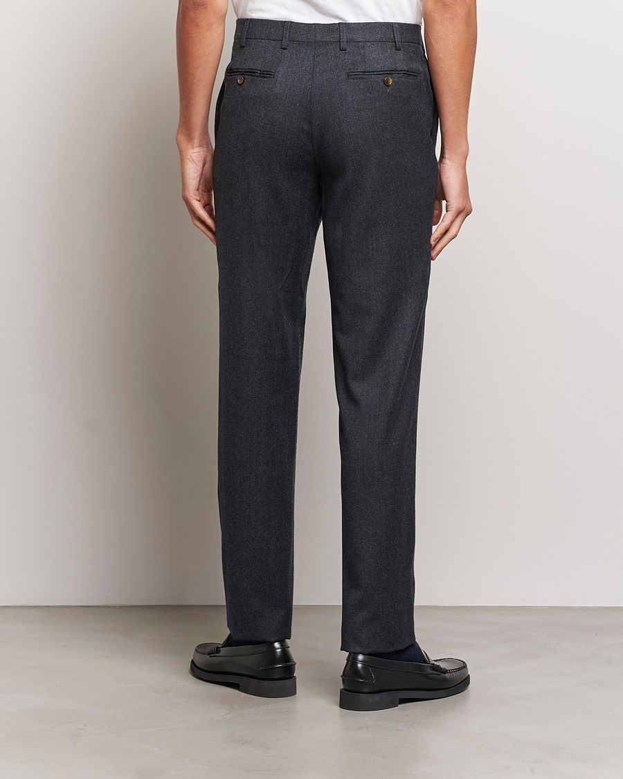 Herr | Byxor | Canali | Slim Fit Washable Flannel Trousers Charcoal