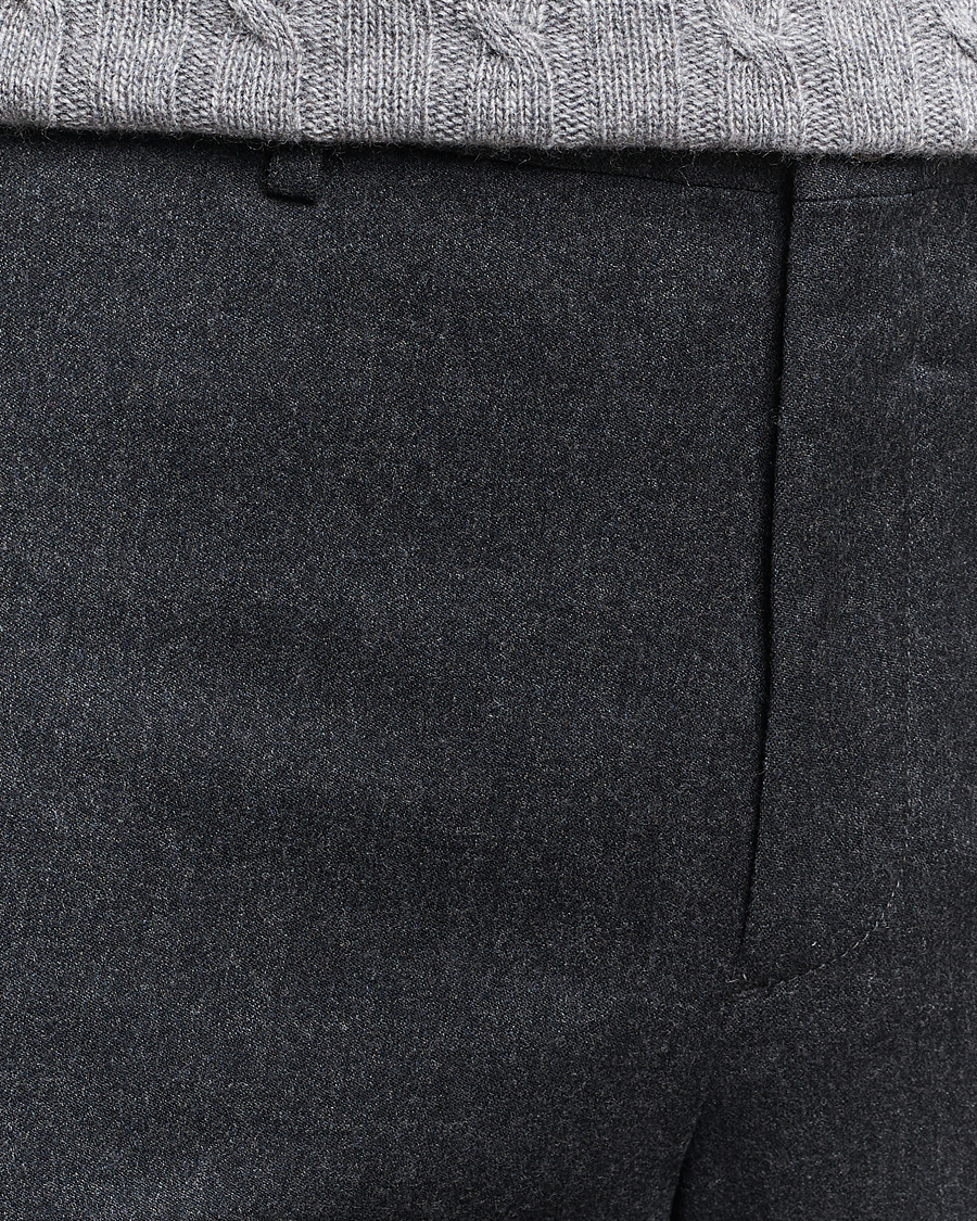 Herr | Byxor | Canali | Slim Fit Washable Flannel Trousers Charcoal