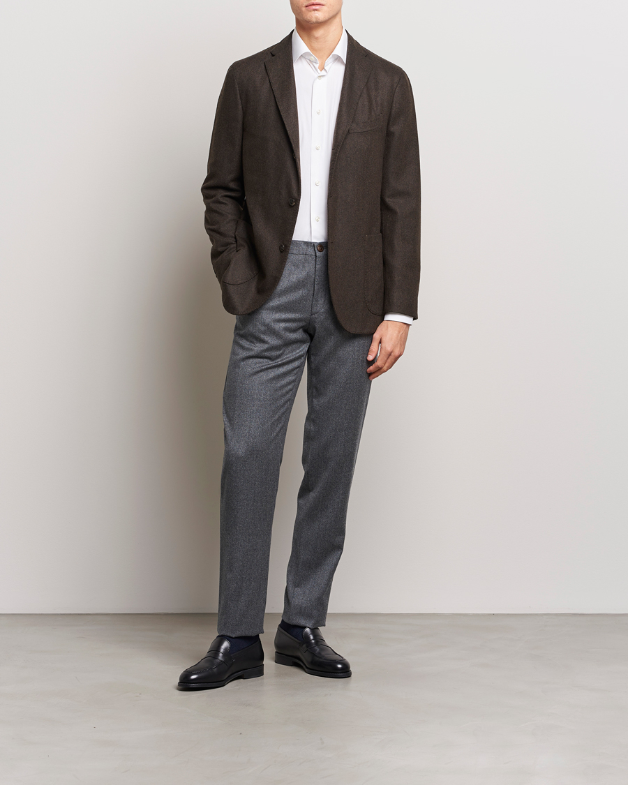 Herr | Byxor | Canali | Slim Fit Washable Flannel Trousers Grey Melange
