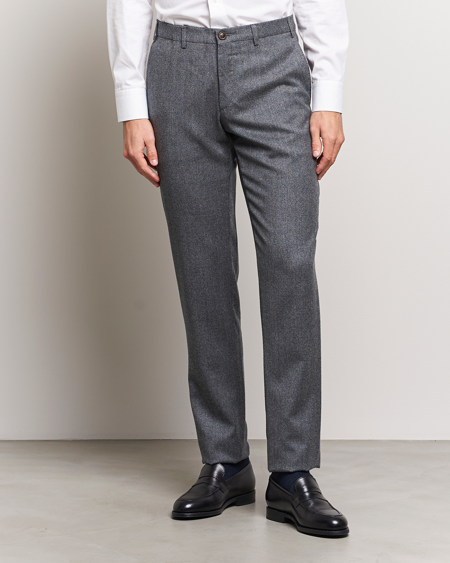 Herr | Byxor | Canali | Slim Fit Washable Flannel Trousers Grey Melange