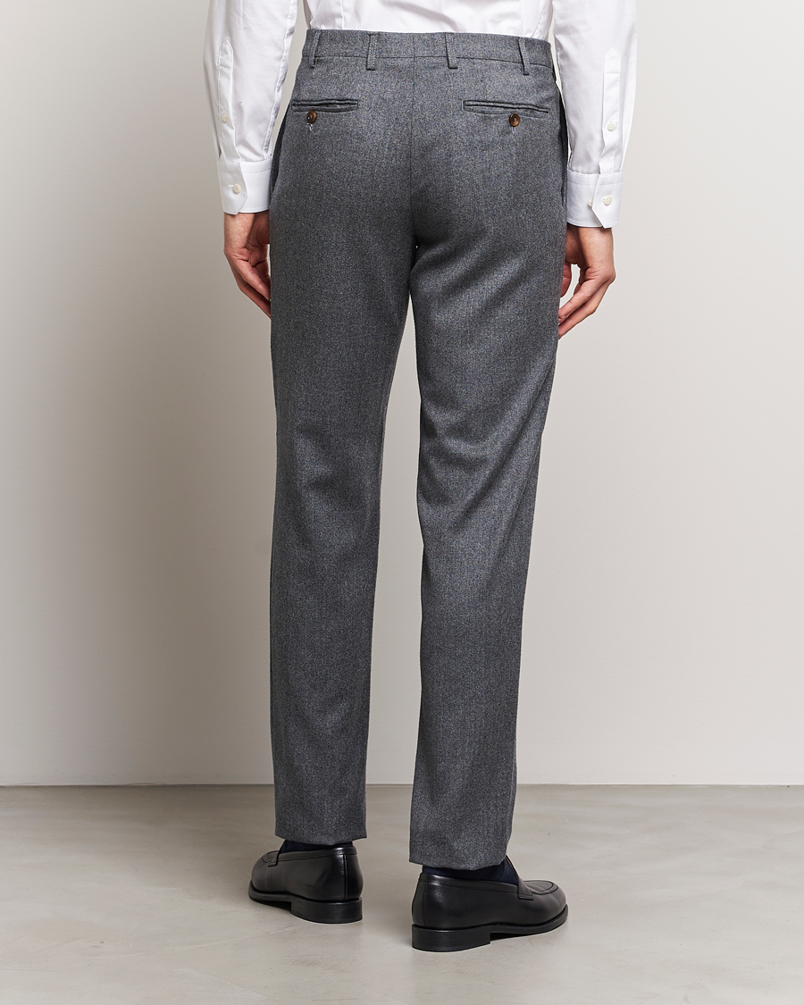 Herr | Byxor | Canali | Slim Fit Washable Flannel Trousers Grey Melange