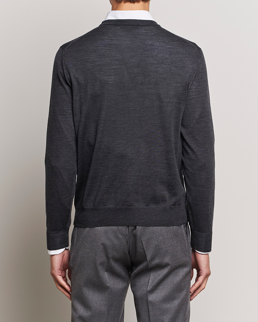 Herr | Tröjor | Canali | Merino Wool V-Neck Charcoal