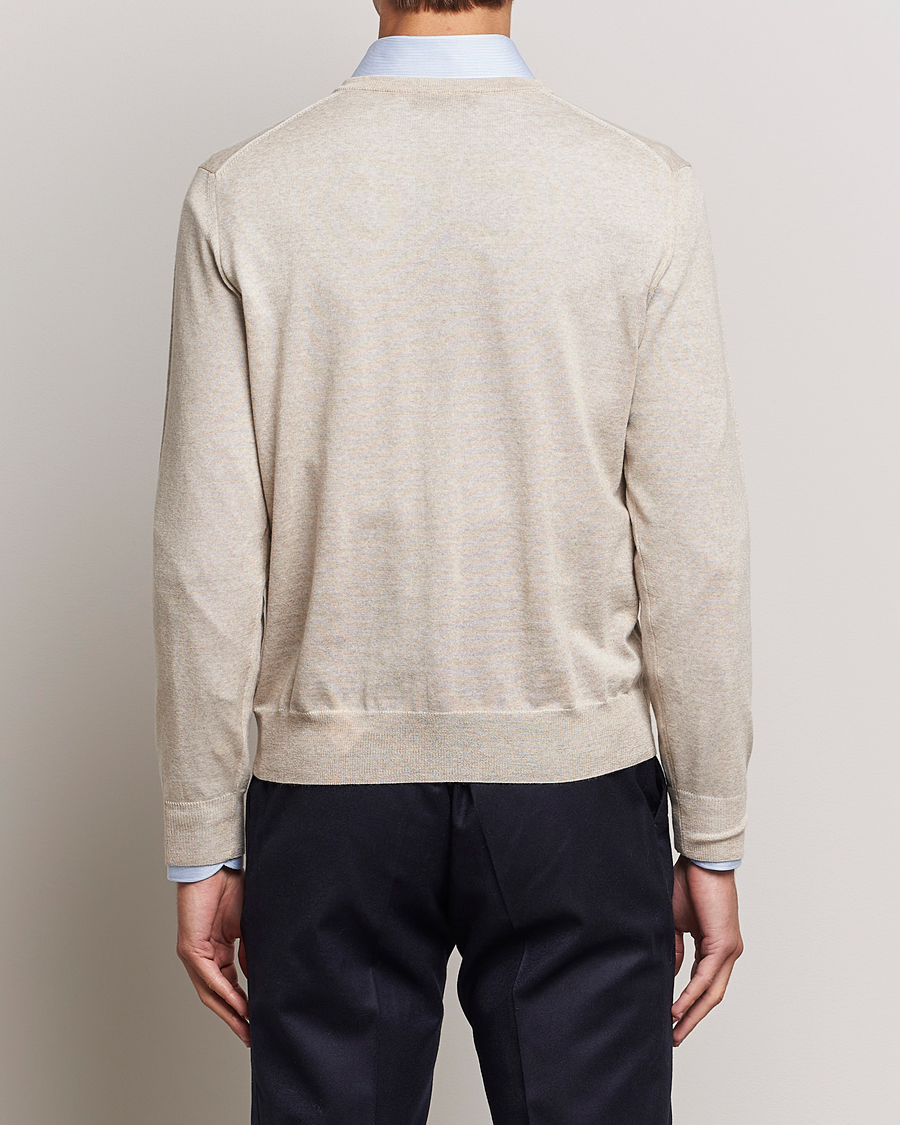 Herr | Tröjor | Canali | Merino Wool V-Neck Light Beige