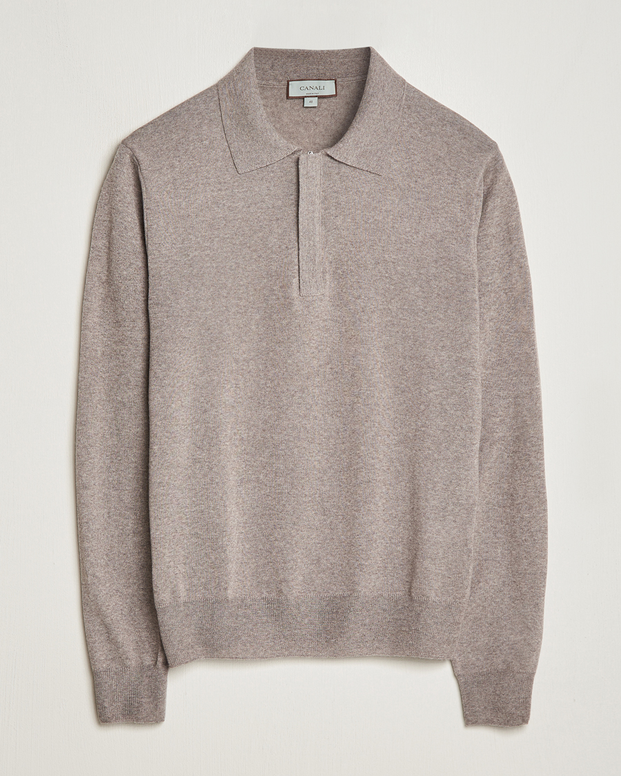 Herr | Tröjor | Canali | Merino Wool Half Zip Taupe
