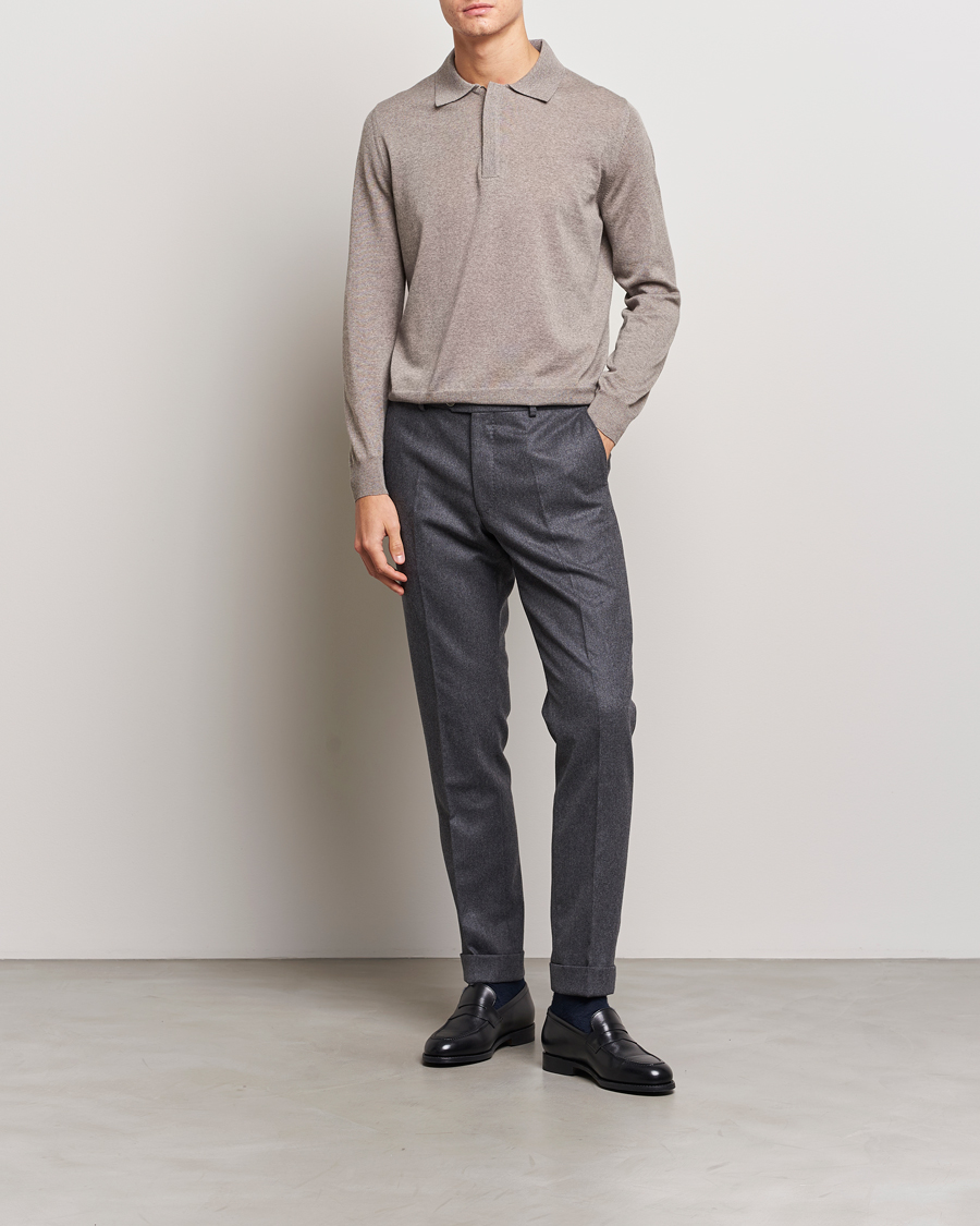 Herr | Tröjor | Canali | Merino Wool Half Zip Taupe