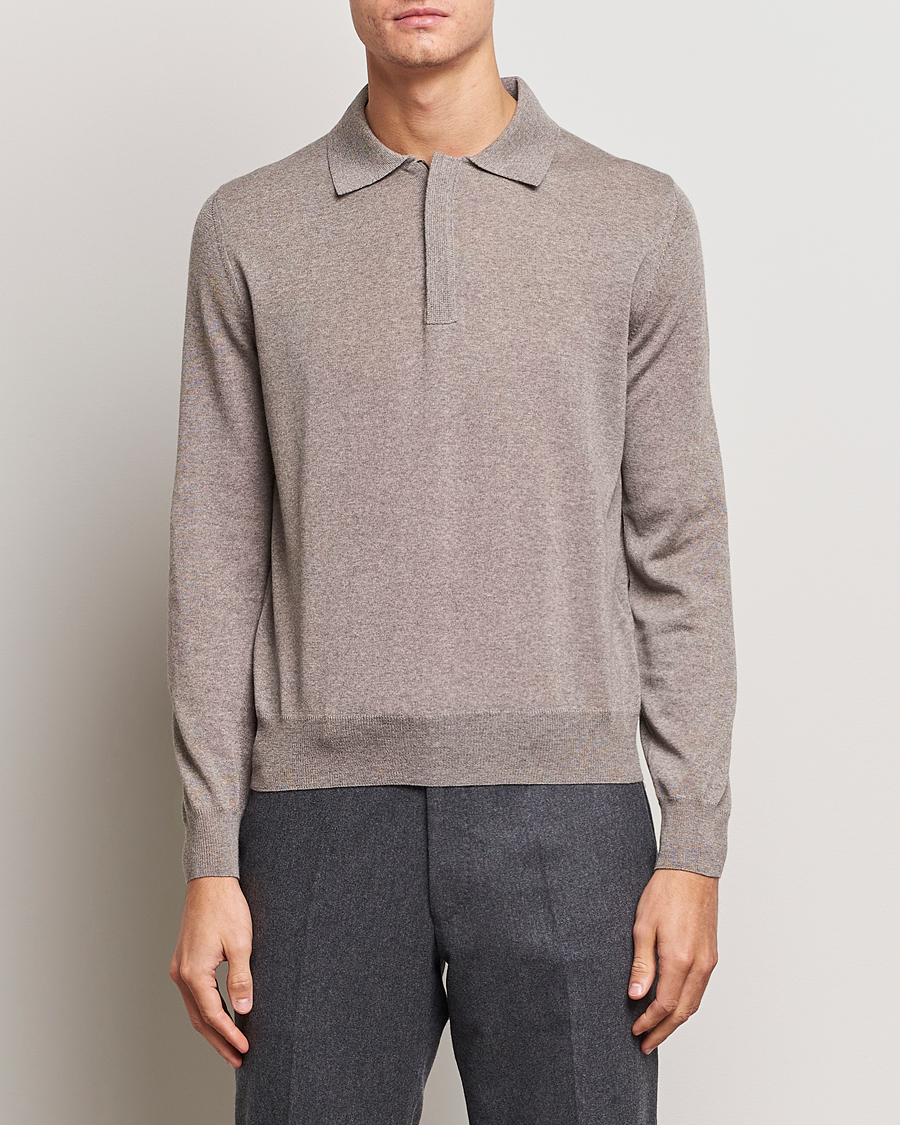 Herr | Tröjor | Canali | Merino Wool Half Zip Taupe
