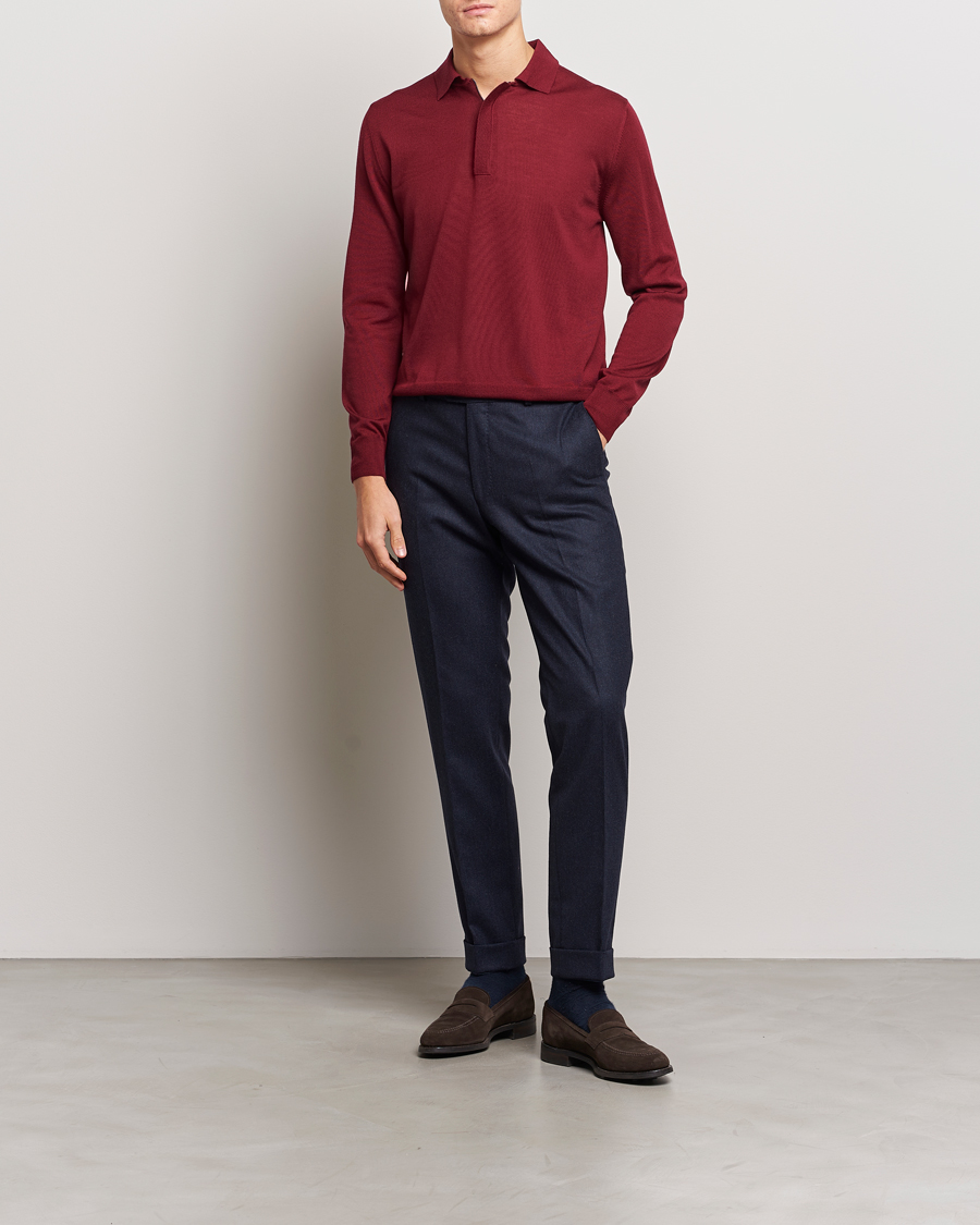 Herr | Tröjor | Canali | Merino Wool Half Zip Burgundy