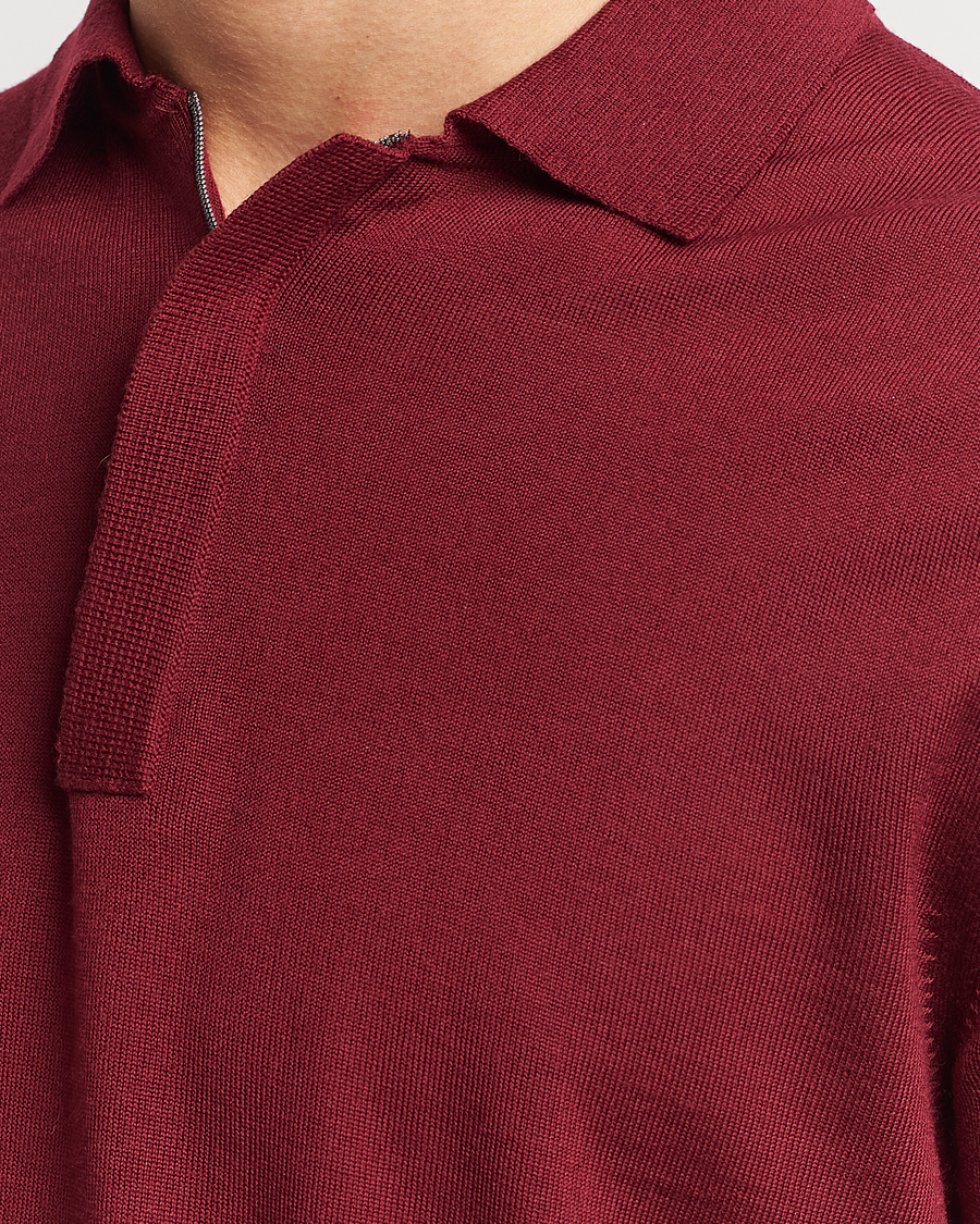 Herr | Tröjor | Canali | Merino Wool Half Zip Burgundy