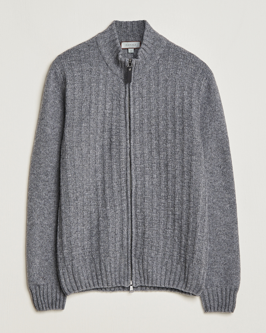 Herr | Tröjor | Canali | Chunky Wool Cardigan Grey Melange