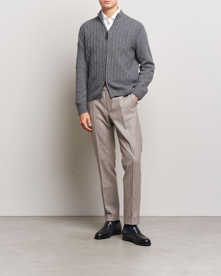 Herr | Tröjor | Canali | Chunky Wool Cardigan Grey Melange