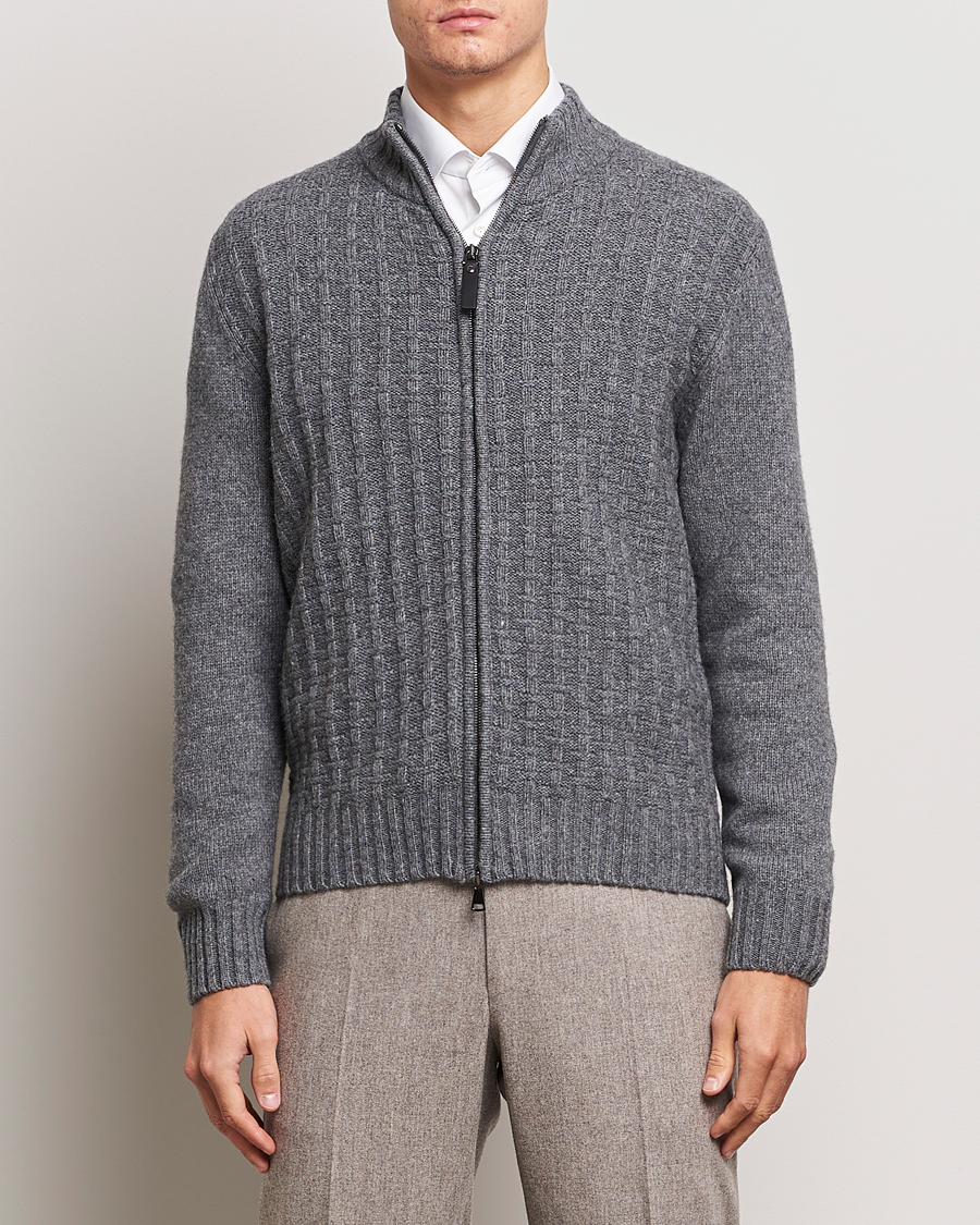 Herr | Tröjor | Canali | Chunky Wool Cardigan Grey Melange