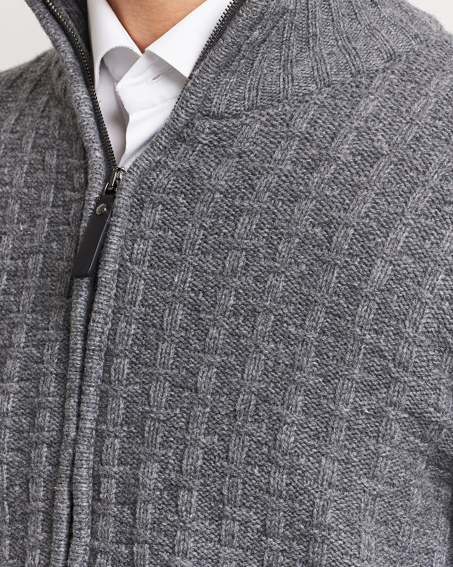 Herr | Tröjor | Canali | Chunky Wool Cardigan Grey Melange