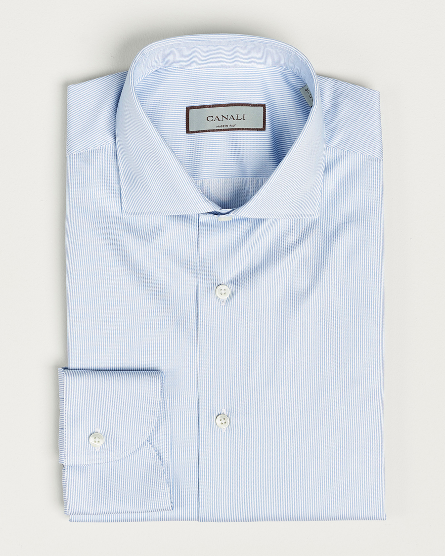 Herr | Skjortor | Canali | Slim Fit Striped Cotton Shirt Light Blue