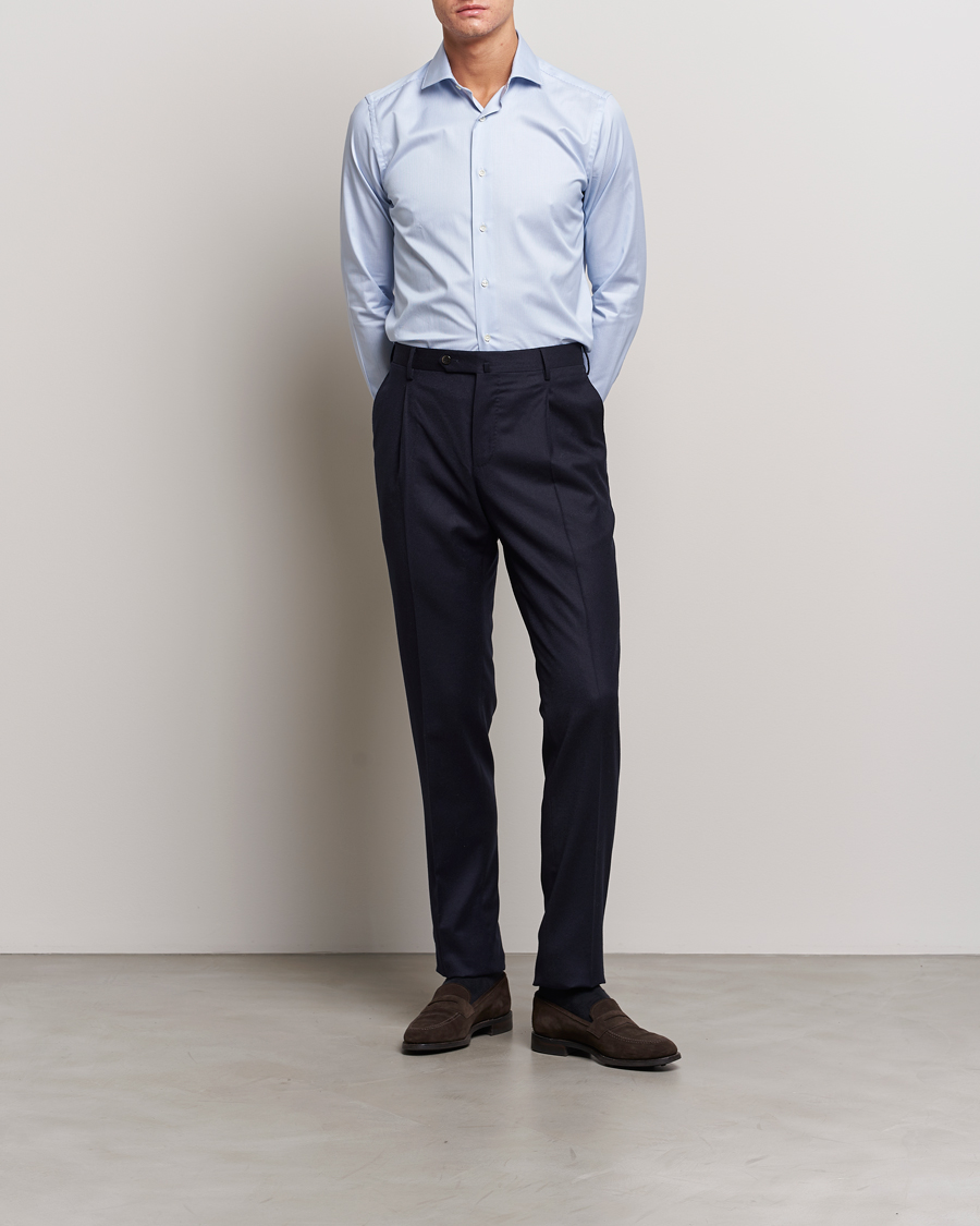 Herr | Skjortor | Canali | Slim Fit Striped Cotton Shirt Light Blue