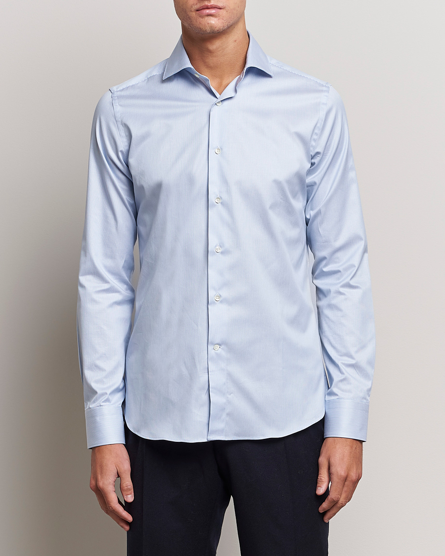 Herr |  | Canali | Slim Fit Striped Cotton Shirt Light Blue
