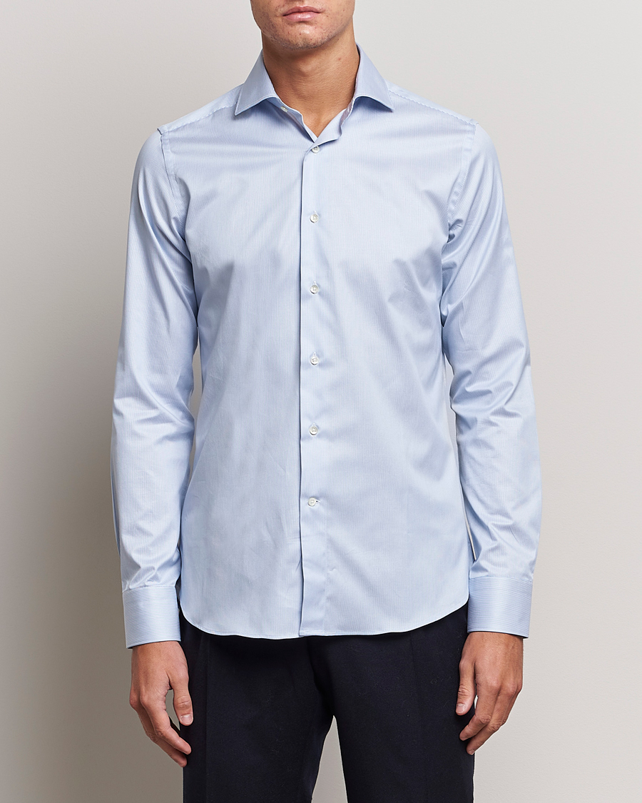 Herr | Canali | Canali | Slim Fit Striped Cotton Shirt Light Blue