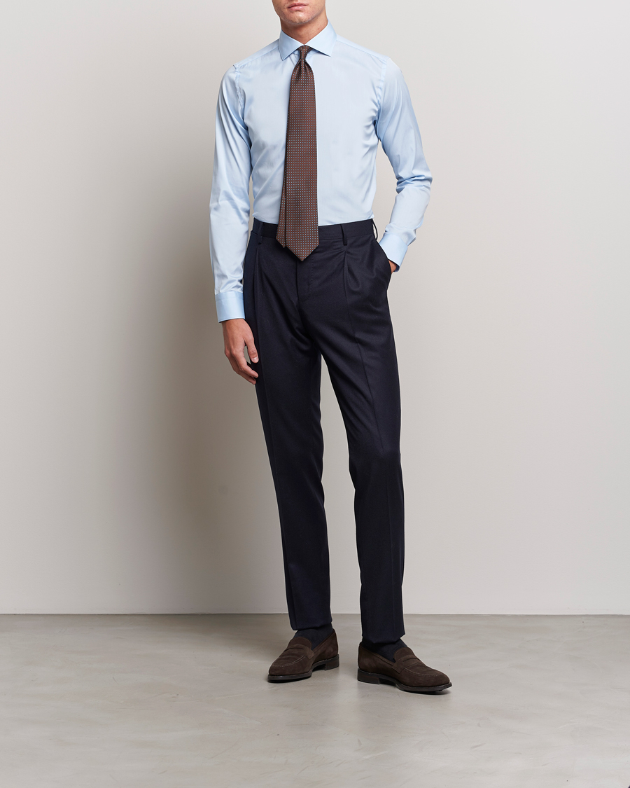 Herr | Skjortor | Canali | Slim Fit Cotton/Stretch Shirt Light Blue
