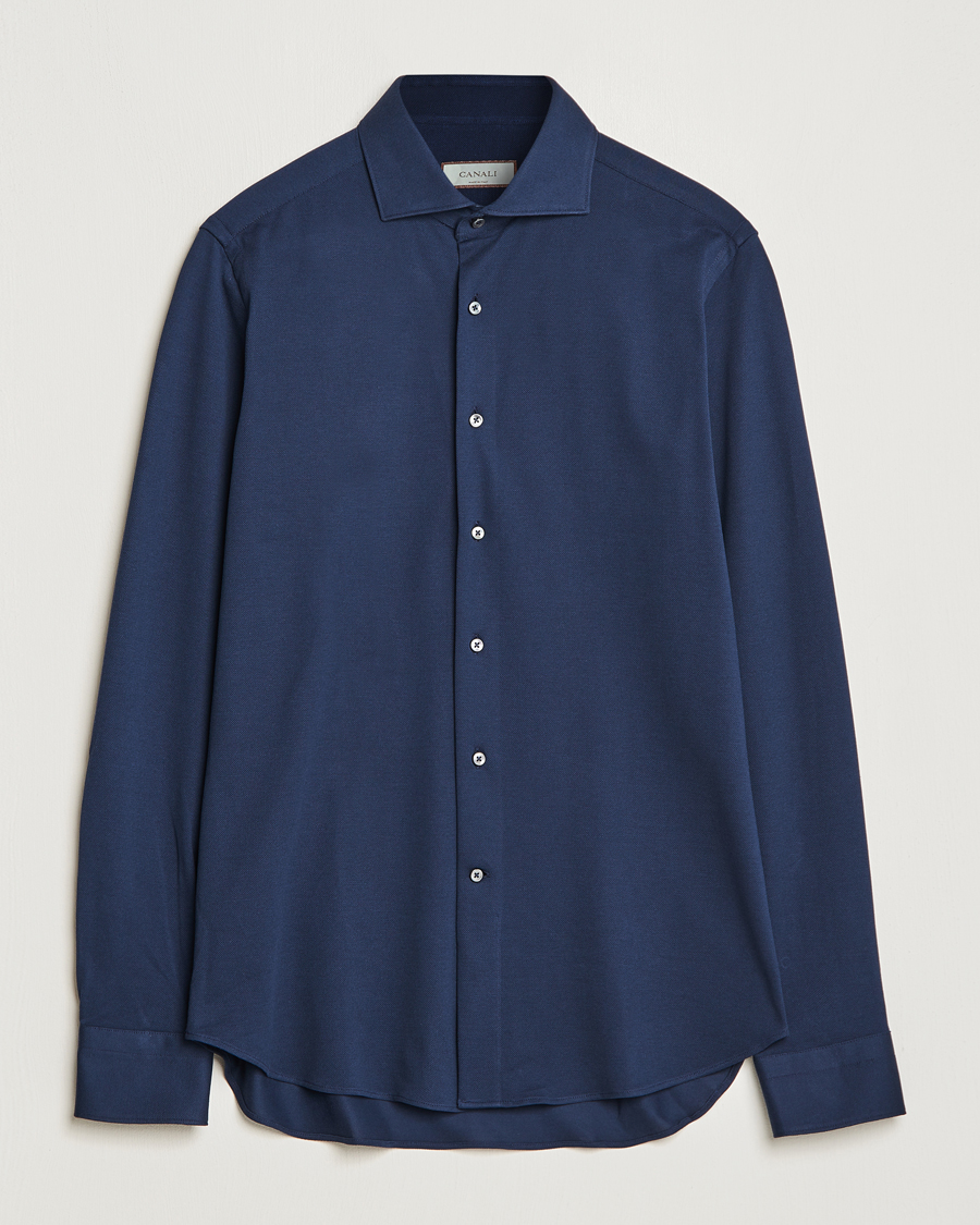 Herr | Skjortor | Canali | Slim Fit Pique Shirt Navy