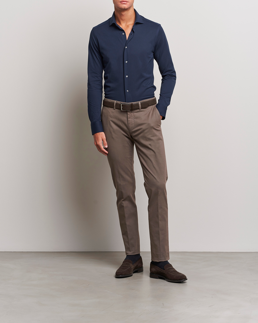 Herr | Skjortor | Canali | Slim Fit Pique Shirt Navy