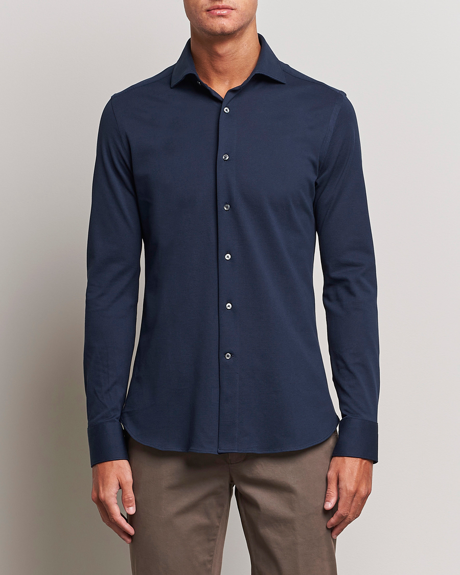 Herr | Skjortor | Canali | Slim Fit Pique Shirt Navy