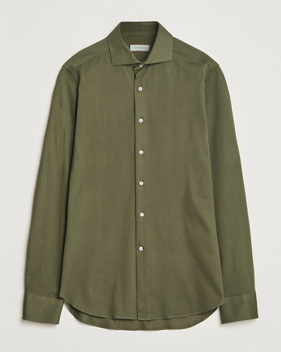 Herr | Skjortor | Canali | Slim Fit Pique Shirt Dark Green