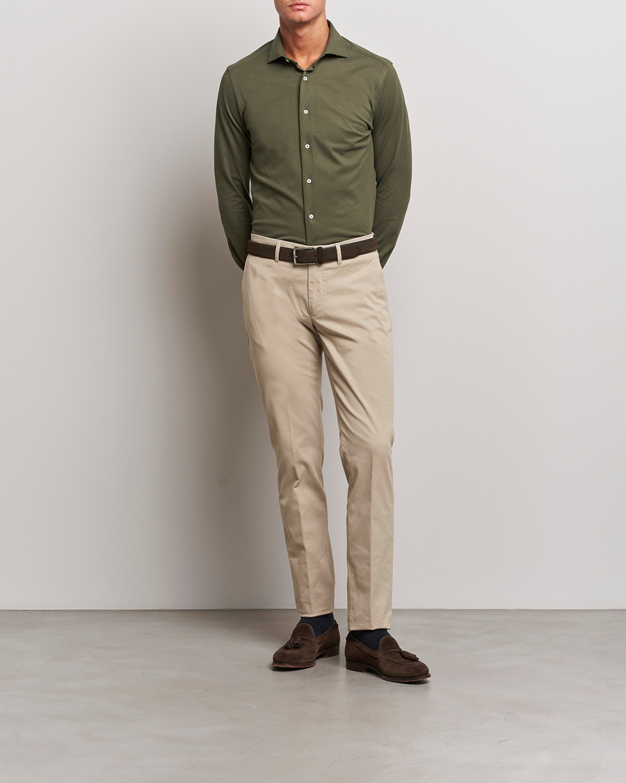Herr | Skjortor | Canali | Slim Fit Pique Shirt Dark Green