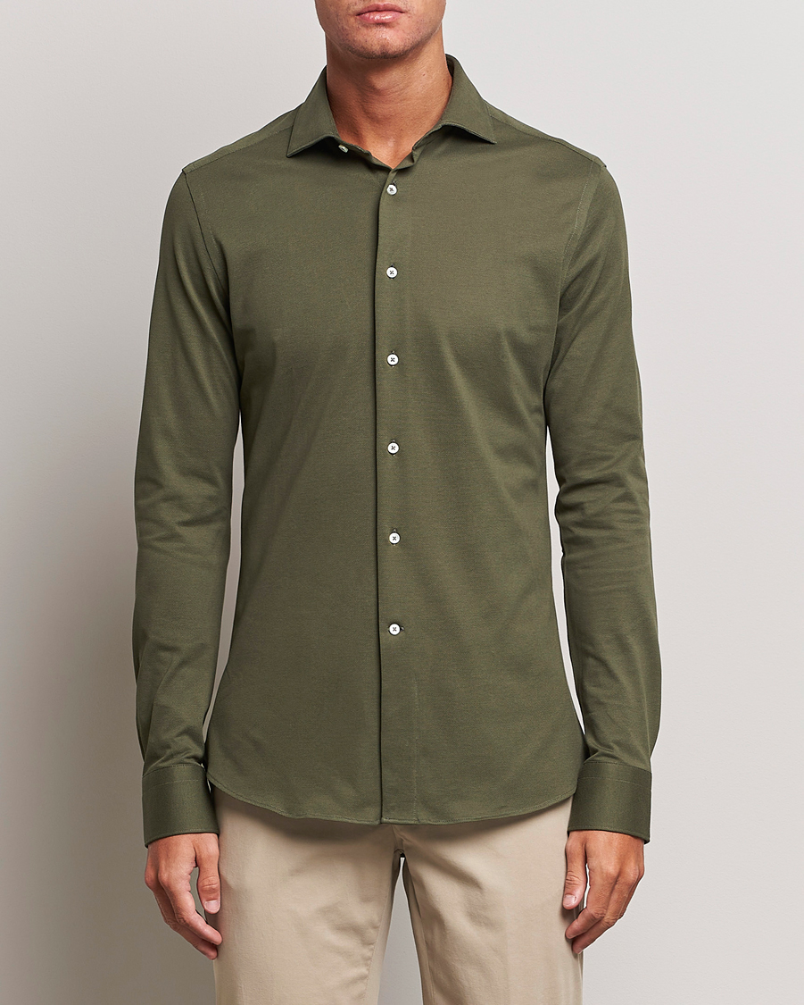 Herr |  | Canali | Slim Fit Pique Shirt Dark Green