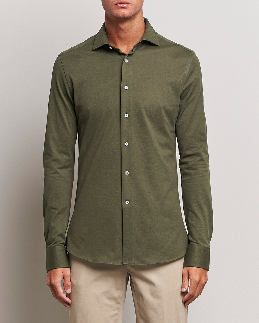 Herr | Skjortor | Canali | Slim Fit Pique Shirt Dark Green
