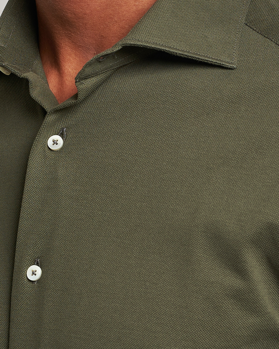 Herr | Skjortor | Canali | Slim Fit Pique Shirt Dark Green