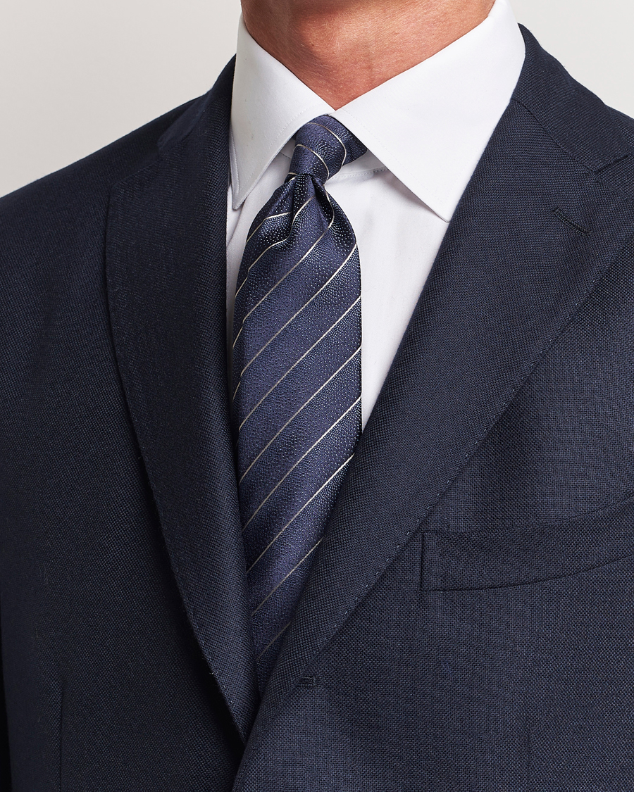 Herr | Canali | Canali | Striped Silk Tie Navy