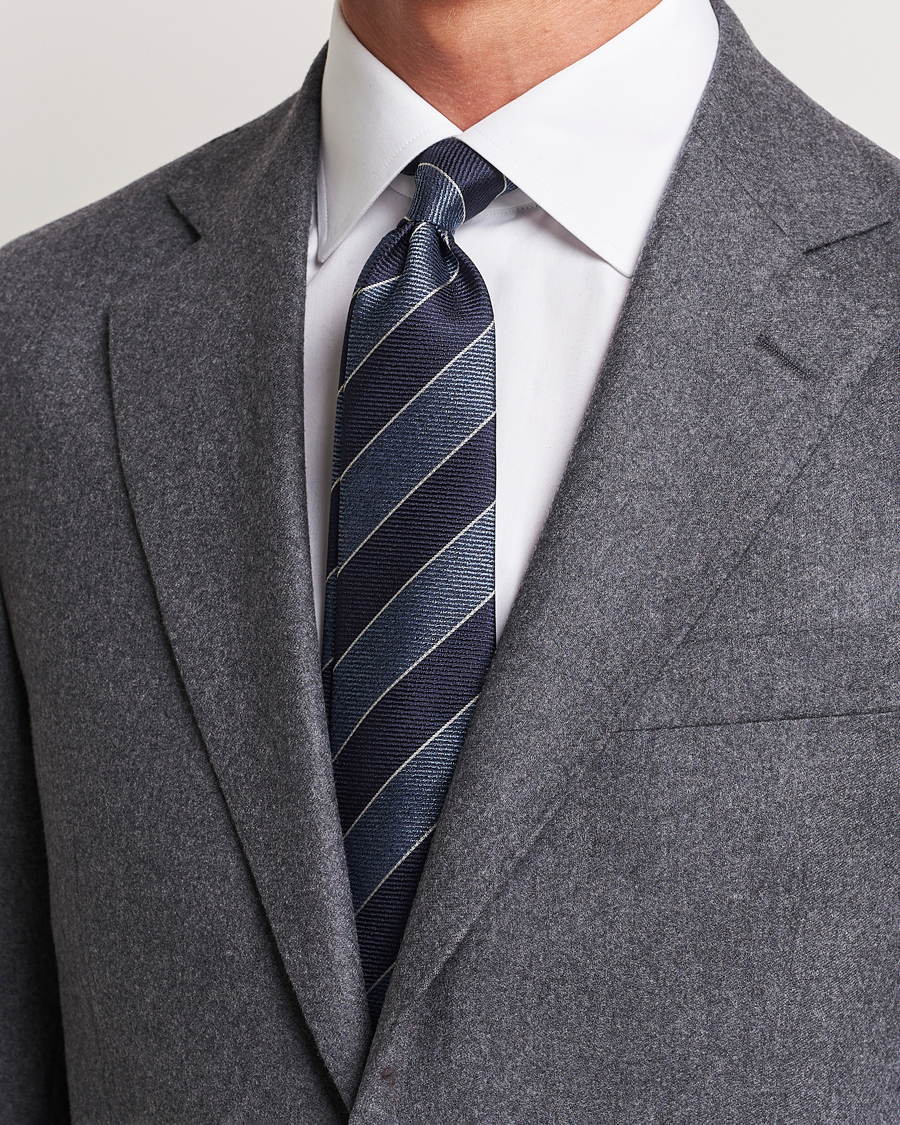Herr | Canali | Canali | Regimental Stripe Silk Tie Navy