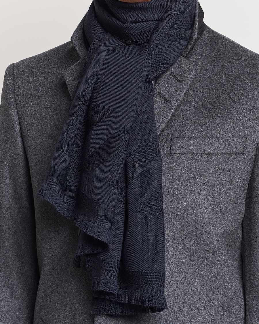 Herr | Canali Textured Wool Scarf Navy | Canali | Textured Wool Scarf Navy