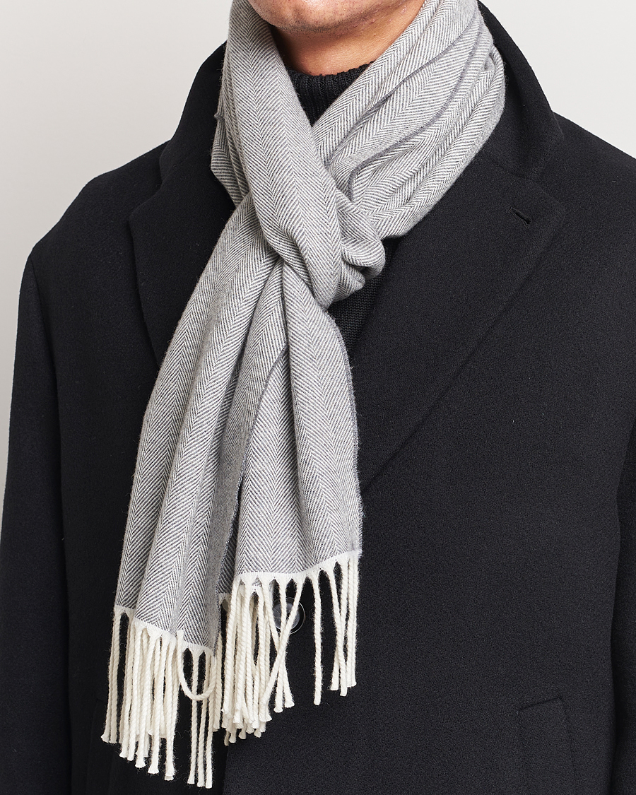 Herr |  | Canali | Herringbone Wool Scarf Light Grey