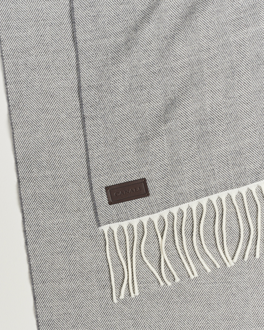 Herr | Canali Herringbone Wool Scarf Light Grey | Canali | Herringbone Wool Scarf Light Grey