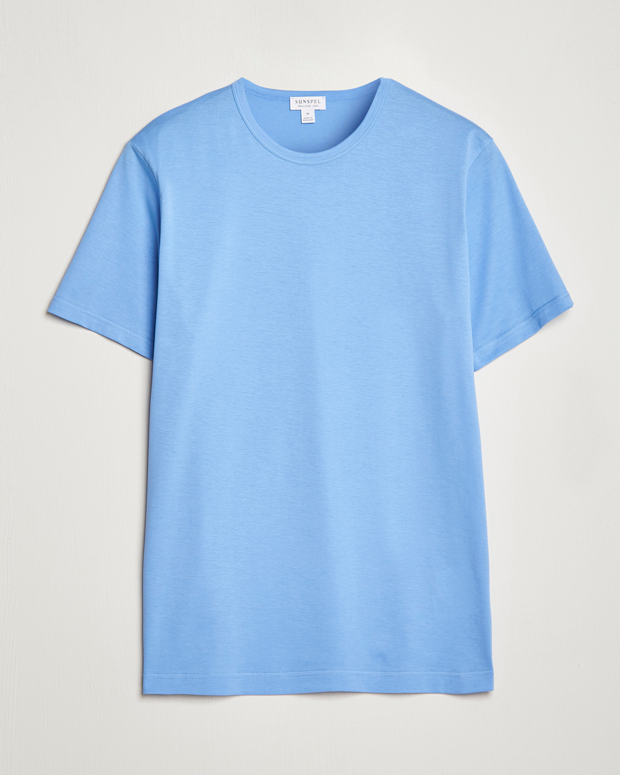 Herr | T-Shirts | Sunspel | Crew Neck Cotton Tee Cool Blue