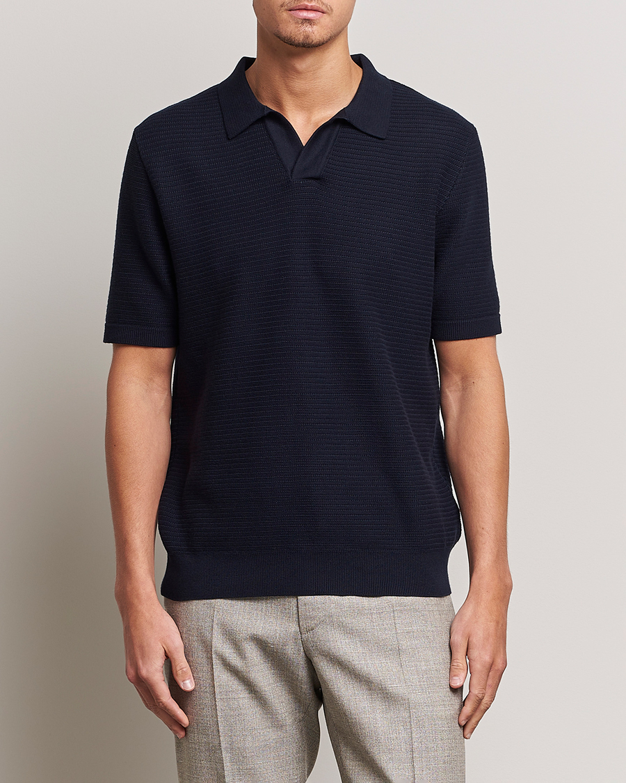 Herr | Kläder | Sunspel | Knitted Polo Shirt Navy