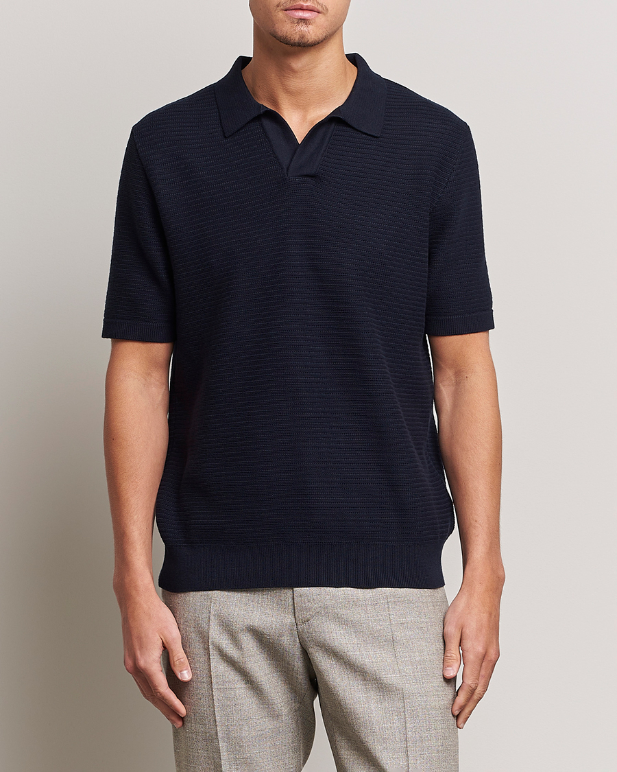 Herr | Pikéer | Sunspel | Knitted Polo Shirt Navy