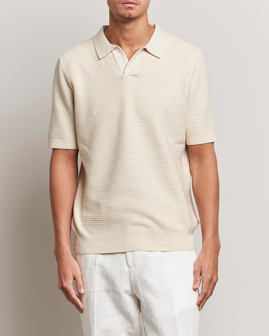 Herr | Kortärmade pikéer | Sunspel | Knitted Polo Shirt Ecru