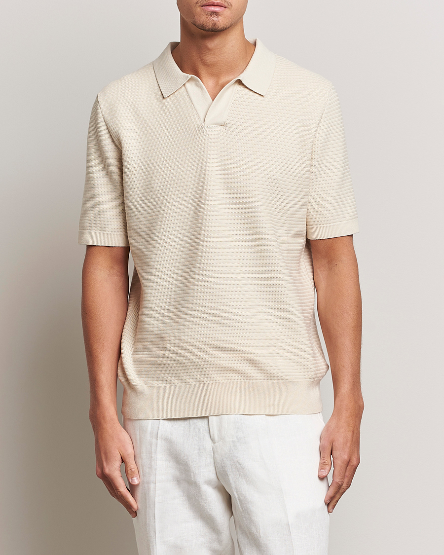 Herr | Best of British | Sunspel | Knitted Polo Shirt Ecru