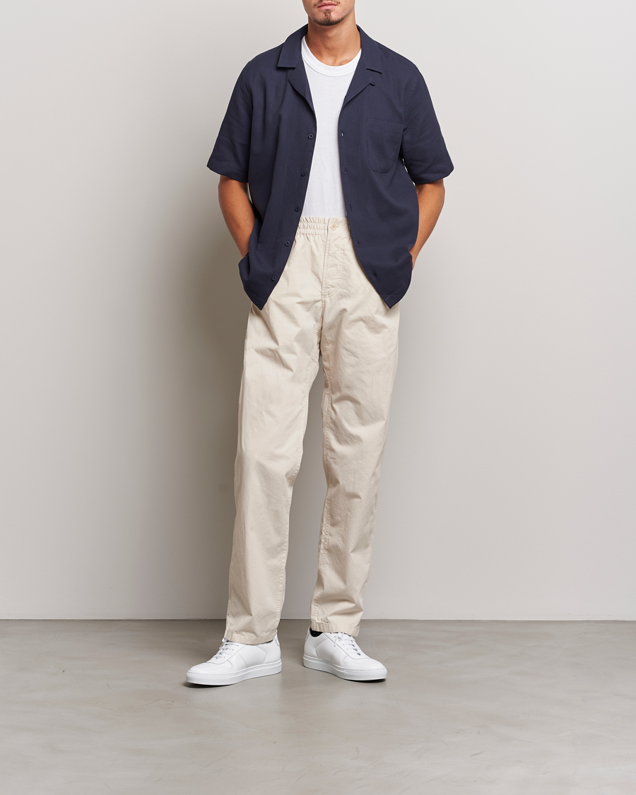 Herr | Skjortor | Sunspel | Waffle Camp Collar Shirt Navy