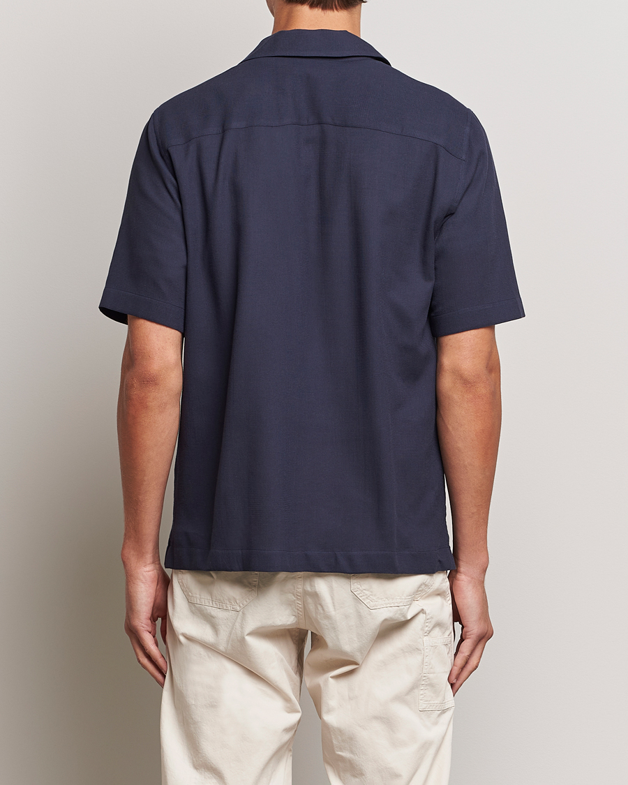 Herr | Skjortor | Sunspel | Waffle Camp Collar Shirt Navy