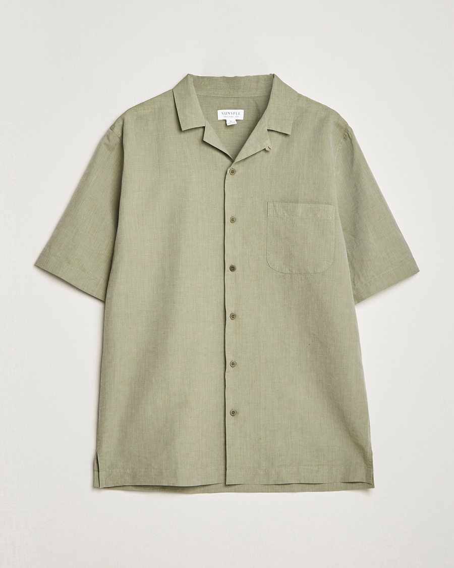 Herr | Skjortor | Sunspel | Lightweight Cotton/Linen Resort Shirt Hunter Green
