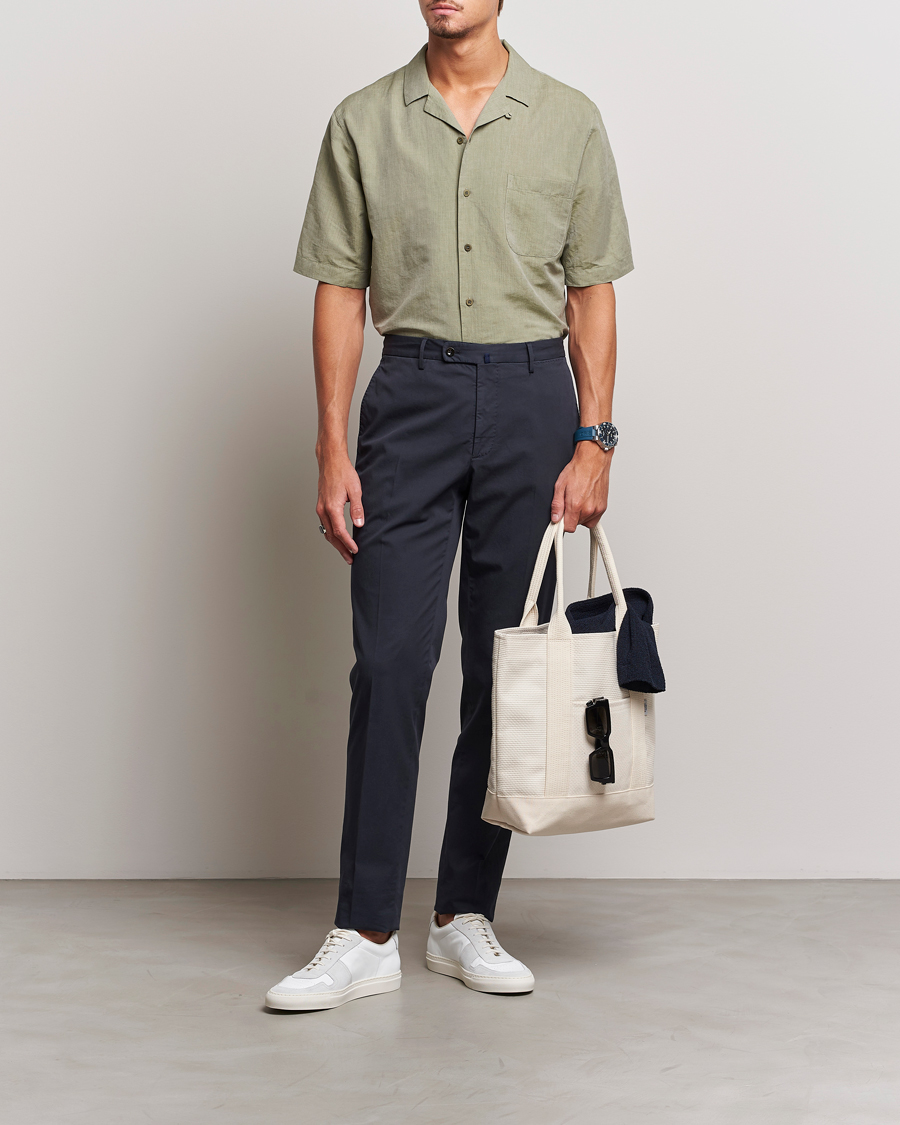 Herr | Skjortor | Sunspel | Lightweight Cotton/Linen Resort Shirt Hunter Green