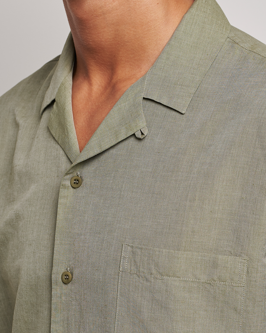 Herr | Skjortor | Sunspel | Lightweight Cotton/Linen Resort Shirt Hunter Green