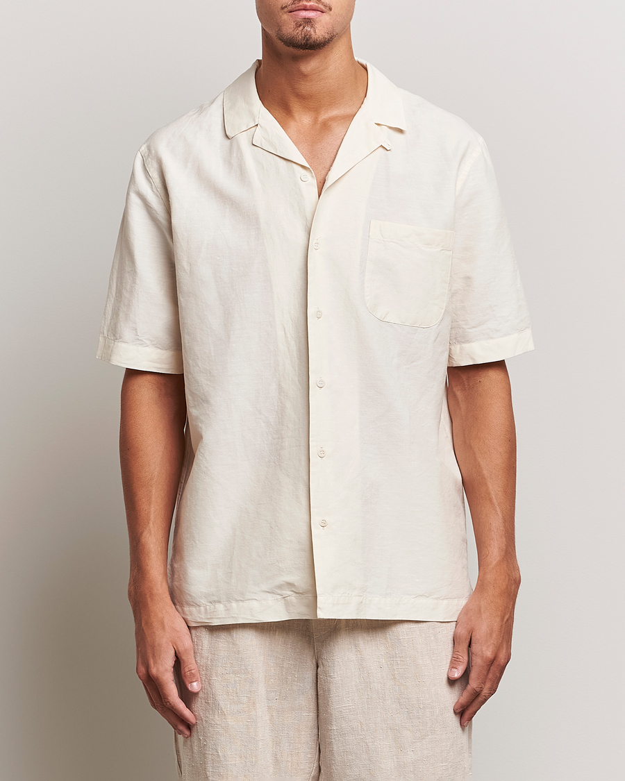 Herr | Kortärmade skjortor | Sunspel | Lightweight Cotton/Linen Resort Shirt Ecru