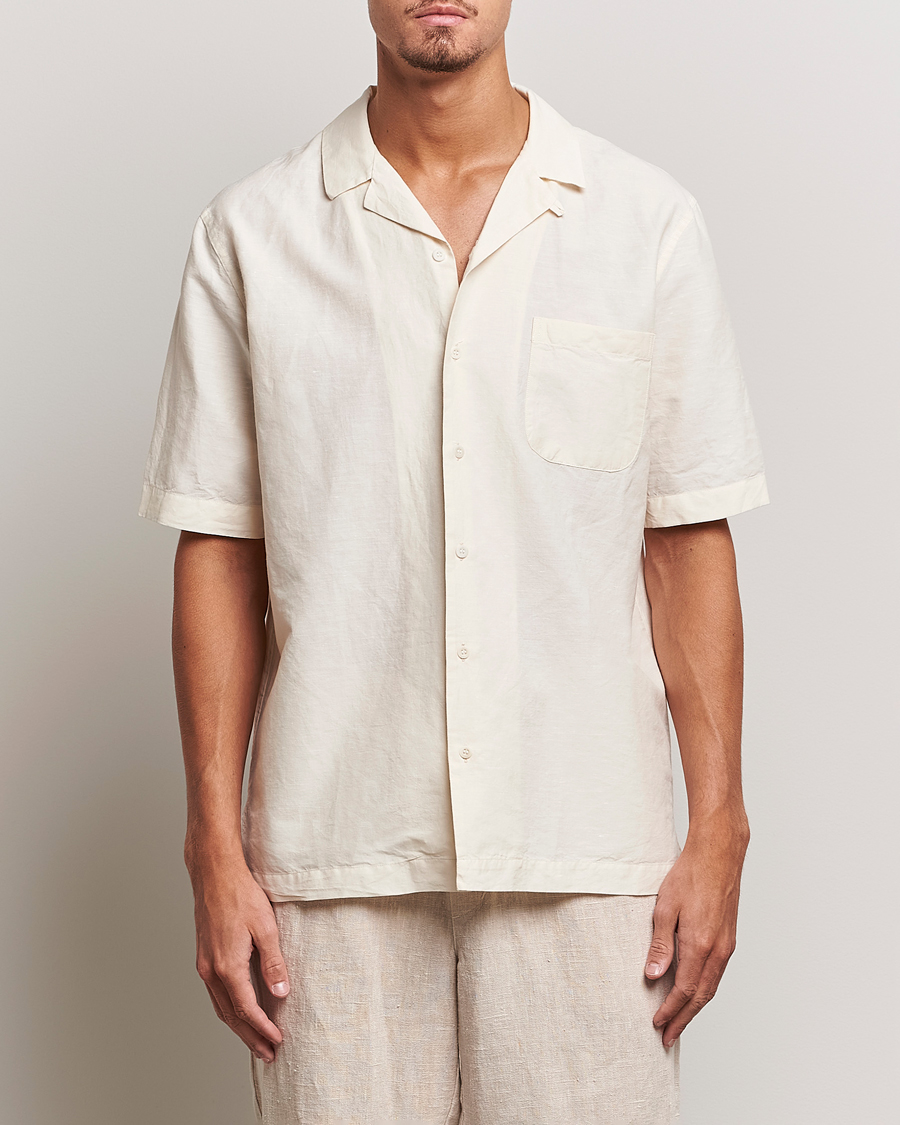 Herr | Skjortor | Sunspel | Lightweight Cotton/Linen Resort Shirt Ecru